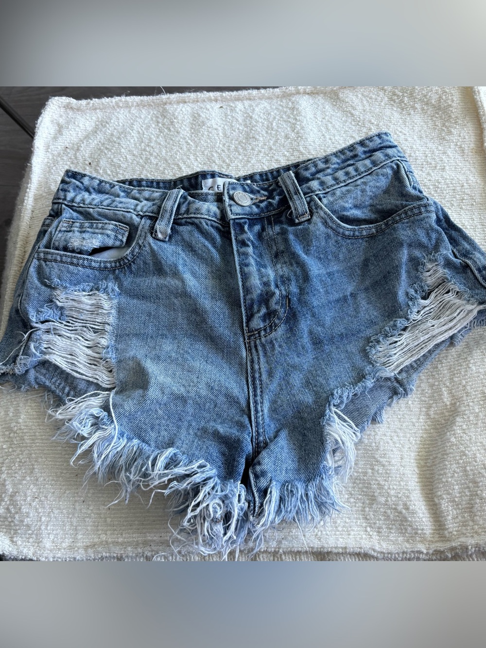 Cello Distressed Light Blue Denim Shorts with Frayed Hem